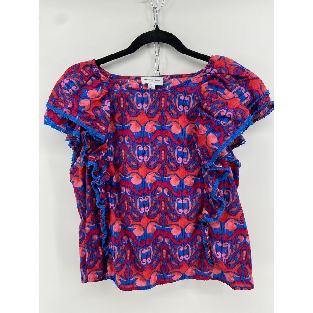 Boho ruffle Sleeve Top Bold Tapestry Pattern
